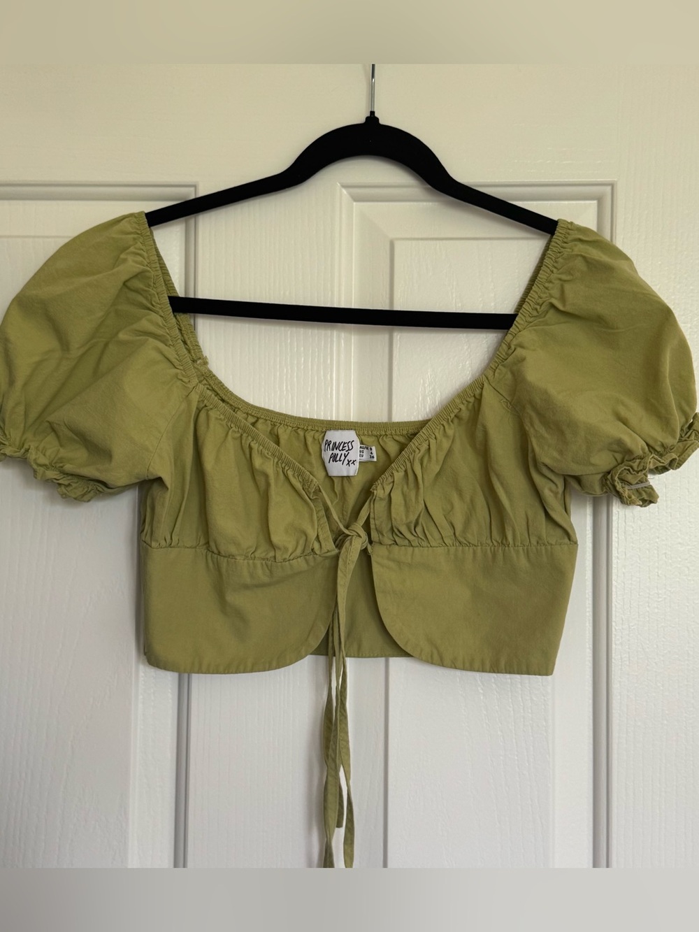 Princess Polly Puff Sleeve Crop Top Olive Green Size 4 Pre- owned